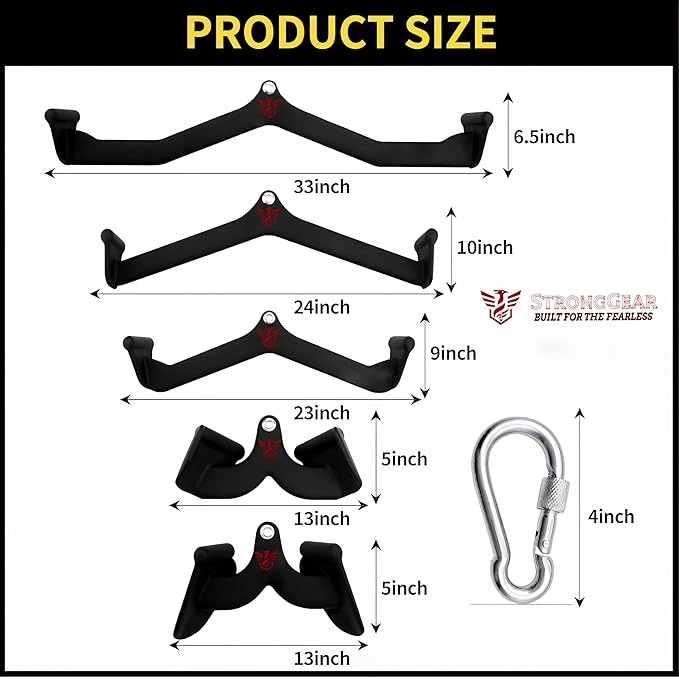 STRONGGEAR™ Premium LAT Pulldown Attachments, Cable Machine Attachment, Cable Attachments for Gym, Tricep Bar, Curl Bar, T Bar Row Attachment, LAT Pull Down Bar with Snaphooks